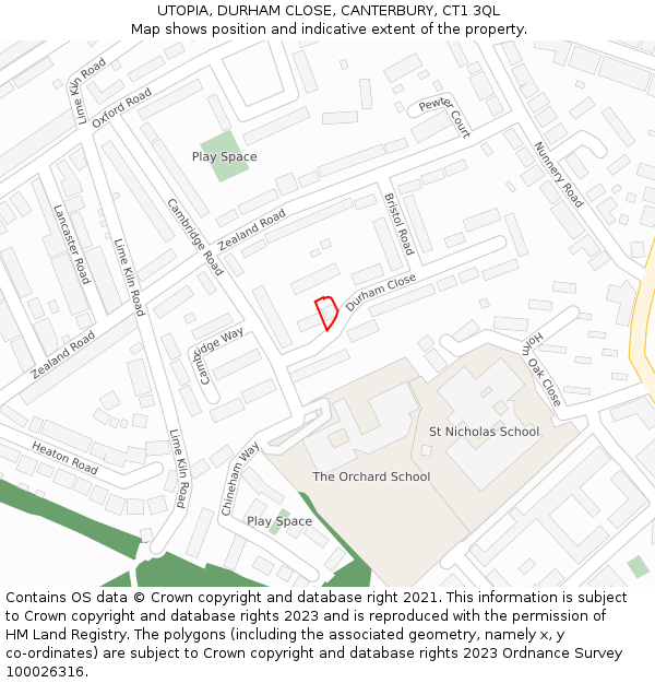 UTOPIA, DURHAM CLOSE, CANTERBURY, CT1 3QL: Location map and indicative extent of plot