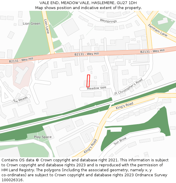 VALE END, MEADOW VALE, HASLEMERE, GU27 1DH: Location map and indicative extent of plot