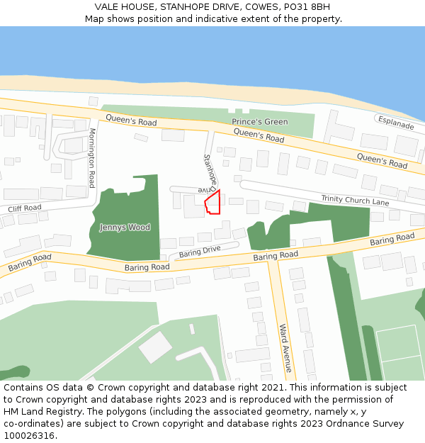 VALE HOUSE, STANHOPE DRIVE, COWES, PO31 8BH: Location map and indicative extent of plot