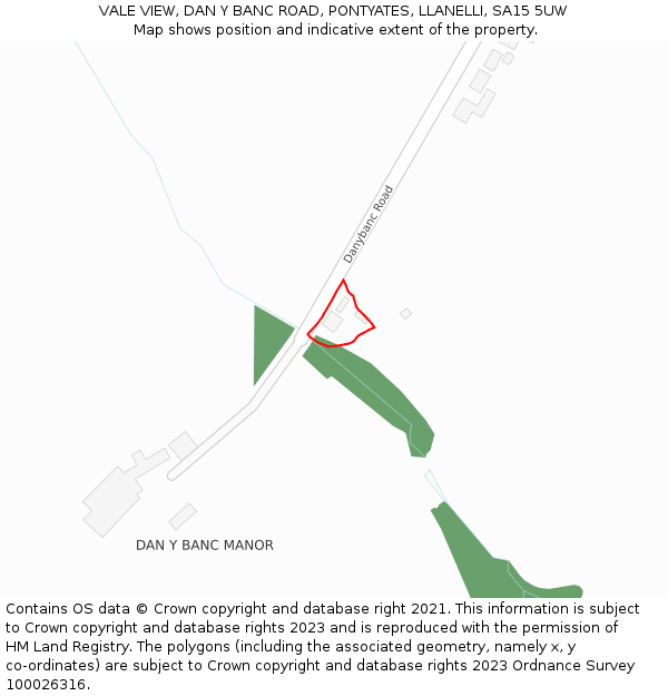 VALE VIEW, DAN Y BANC ROAD, PONTYATES, LLANELLI, SA15 5UW: Location map and indicative extent of plot