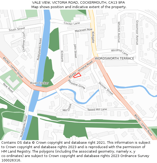 VALE VIEW, VICTORIA ROAD, COCKERMOUTH, CA13 9PA: Location map and indicative extent of plot