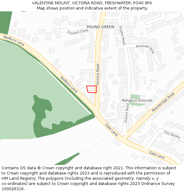 VALENTINE MOUNT, VICTORIA ROAD, FRESHWATER, PO40 9PX: Location map and indicative extent of plot