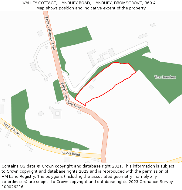 VALLEY COTTAGE, HANBURY ROAD, HANBURY, BROMSGROVE, B60 4HJ: Location map and indicative extent of plot