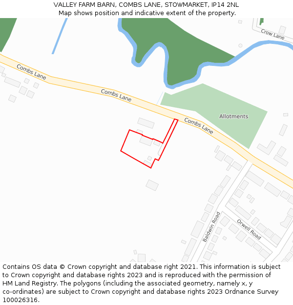 VALLEY FARM BARN, COMBS LANE, STOWMARKET, IP14 2NL: Location map and indicative extent of plot