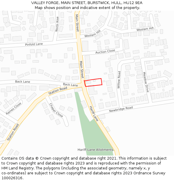 VALLEY FORGE, MAIN STREET, BURSTWICK, HULL, HU12 9EA: Location map and indicative extent of plot