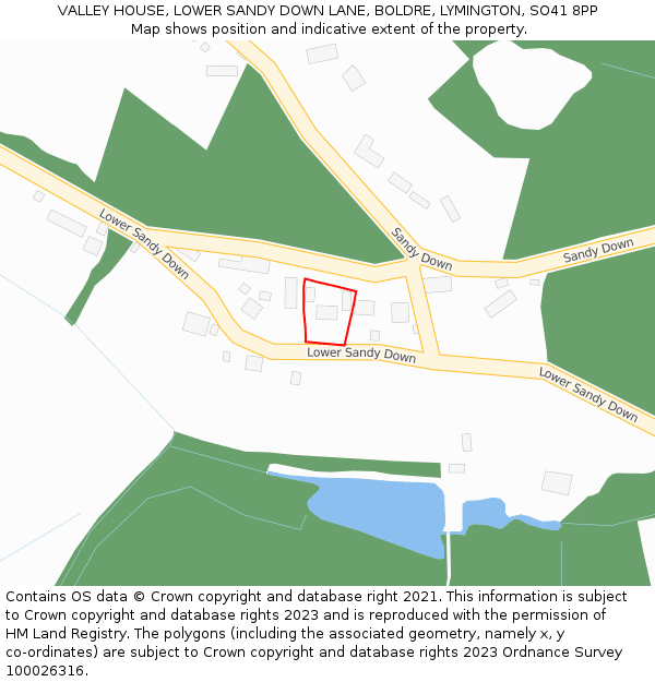 VALLEY HOUSE, LOWER SANDY DOWN LANE, BOLDRE, LYMINGTON, SO41 8PP: Location map and indicative extent of plot