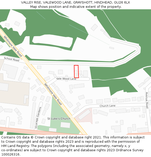 VALLEY RISE, VALEWOOD LANE, GRAYSHOTT, HINDHEAD, GU26 6LX: Location map and indicative extent of plot