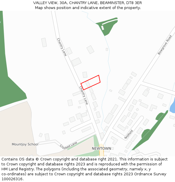 VALLEY VIEW, 30A, CHANTRY LANE, BEAMINSTER, DT8 3ER: Location map and indicative extent of plot