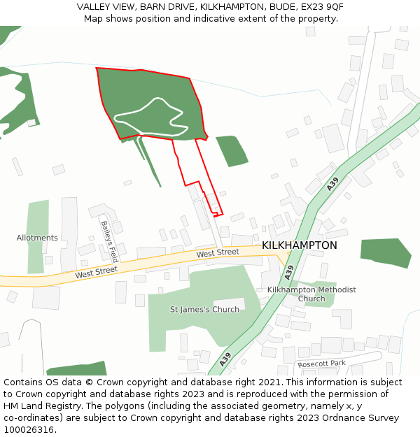 VALLEY VIEW, BARN DRIVE, KILKHAMPTON, BUDE, EX23 9QF: Location map and indicative extent of plot