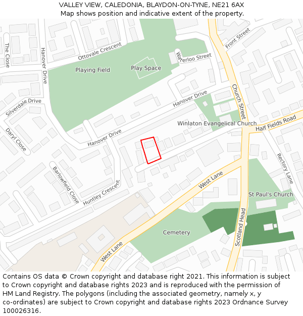 VALLEY VIEW, CALEDONIA, BLAYDON-ON-TYNE, NE21 6AX: Location map and indicative extent of plot