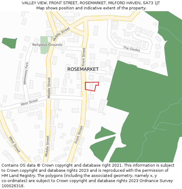 VALLEY VIEW, FRONT STREET, ROSEMARKET, MILFORD HAVEN, SA73 1JT: Location map and indicative extent of plot