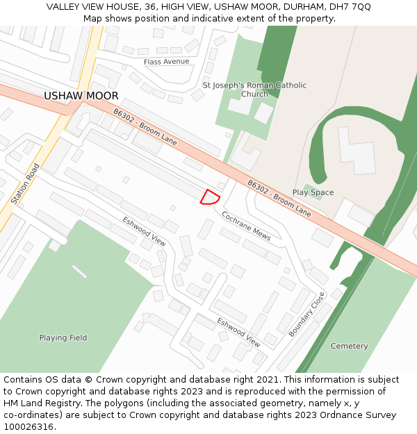 VALLEY VIEW HOUSE, 36, HIGH VIEW, USHAW MOOR, DURHAM, DH7 7QQ: Location map and indicative extent of plot