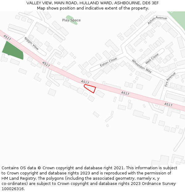 VALLEY VIEW, MAIN ROAD, HULLAND WARD, ASHBOURNE, DE6 3EF: Location map and indicative extent of plot