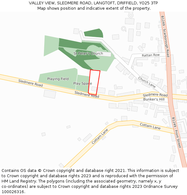 VALLEY VIEW, SLEDMERE ROAD, LANGTOFT, DRIFFIELD, YO25 3TP: Location map and indicative extent of plot