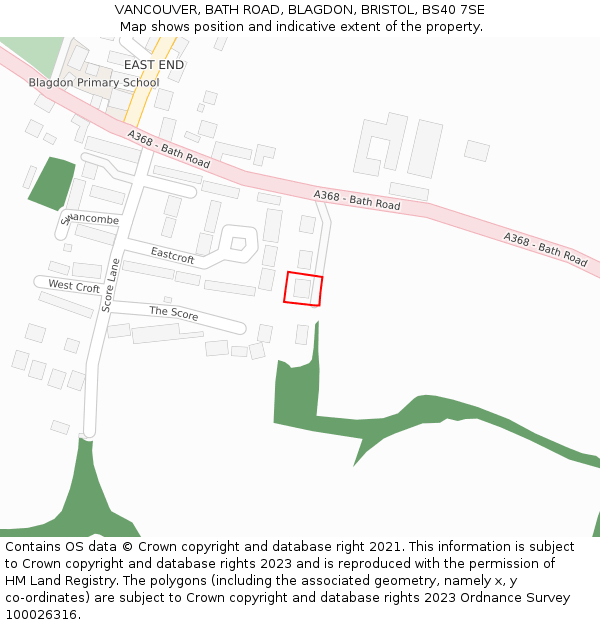 VANCOUVER, BATH ROAD, BLAGDON, BRISTOL, BS40 7SE: Location map and indicative extent of plot