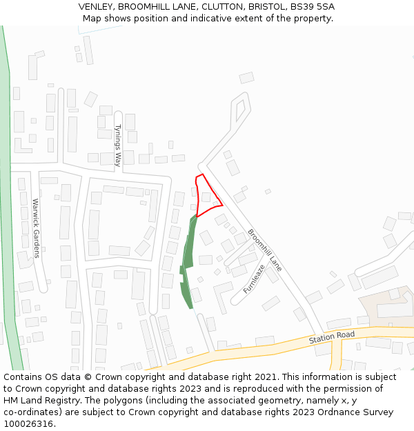 VENLEY, BROOMHILL LANE, CLUTTON, BRISTOL, BS39 5SA: Location map and indicative extent of plot