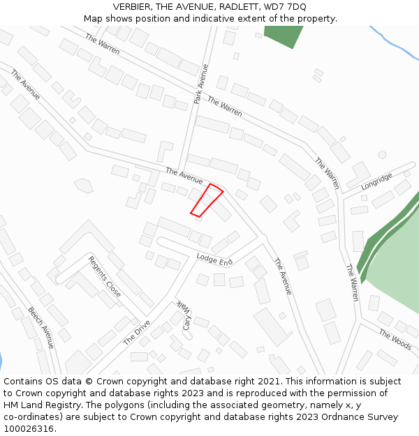 VERBIER, THE AVENUE, RADLETT, WD7 7DQ: Location map and indicative extent of plot