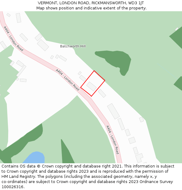 VERMONT, LONDON ROAD, RICKMANSWORTH, WD3 1JT: Location map and indicative extent of plot