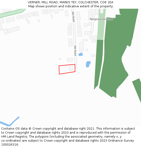 VERNER, MILL ROAD, MARKS TEY, COLCHESTER, CO6 1EA: Location map and indicative extent of plot