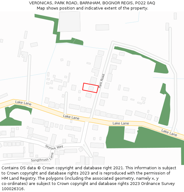 VERONICAS, PARK ROAD, BARNHAM, BOGNOR REGIS, PO22 0AQ: Location map and indicative extent of plot