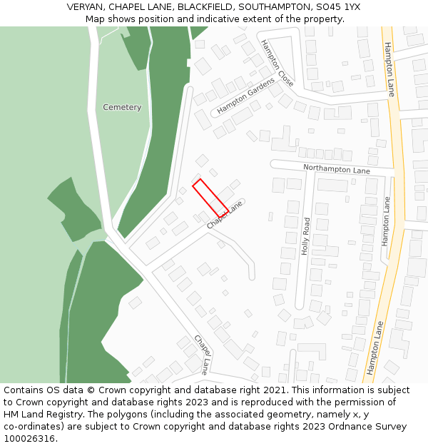 VERYAN, CHAPEL LANE, BLACKFIELD, SOUTHAMPTON, SO45 1YX: Location map and indicative extent of plot