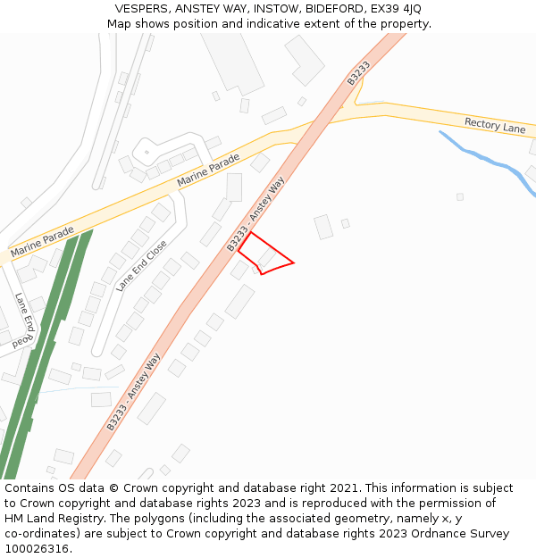 VESPERS, ANSTEY WAY, INSTOW, BIDEFORD, EX39 4JQ: Location map and indicative extent of plot