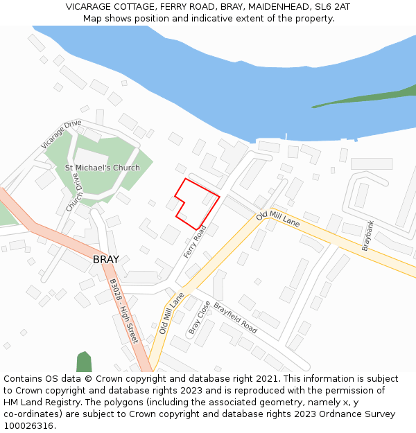 VICARAGE COTTAGE, FERRY ROAD, BRAY, MAIDENHEAD, SL6 2AT: Location map and indicative extent of plot