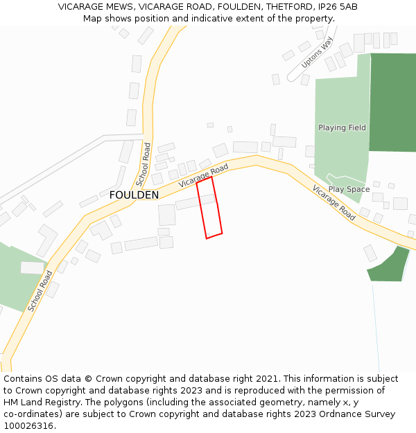 VICARAGE MEWS, VICARAGE ROAD, FOULDEN, THETFORD, IP26 5AB: Location map and indicative extent of plot