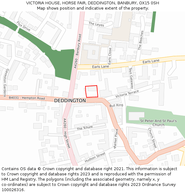 VICTORIA HOUSE, HORSE FAIR, DEDDINGTON, BANBURY, OX15 0SH: Location map and indicative extent of plot