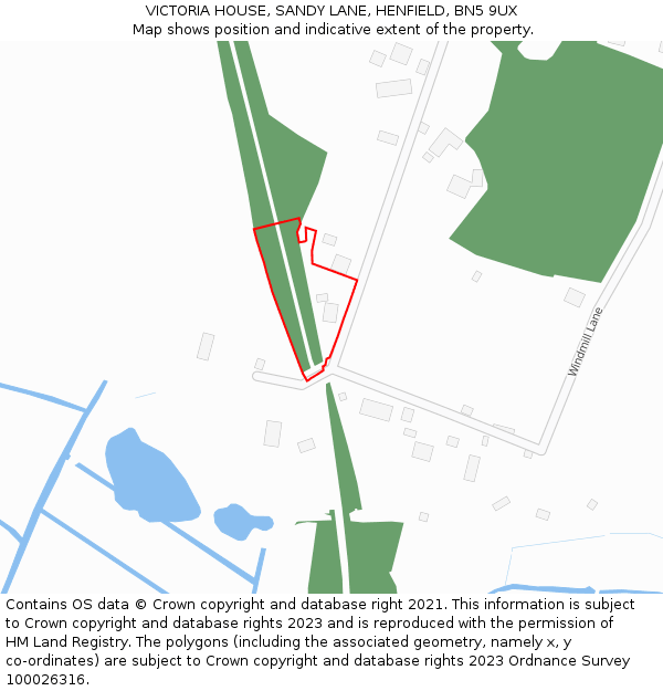 VICTORIA HOUSE, SANDY LANE, HENFIELD, BN5 9UX: Location map and indicative extent of plot