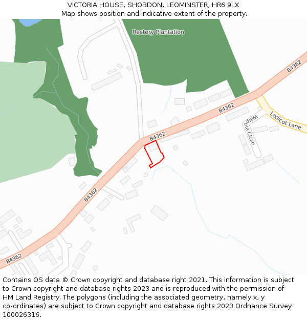 VICTORIA HOUSE, SHOBDON, LEOMINSTER, HR6 9LX: Location map and indicative extent of plot