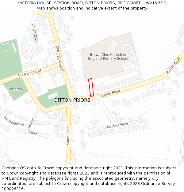 VICTORIA HOUSE, STATION ROAD, DITTON PRIORS, BRIDGNORTH, WV16 6SS: Location map and indicative extent of plot