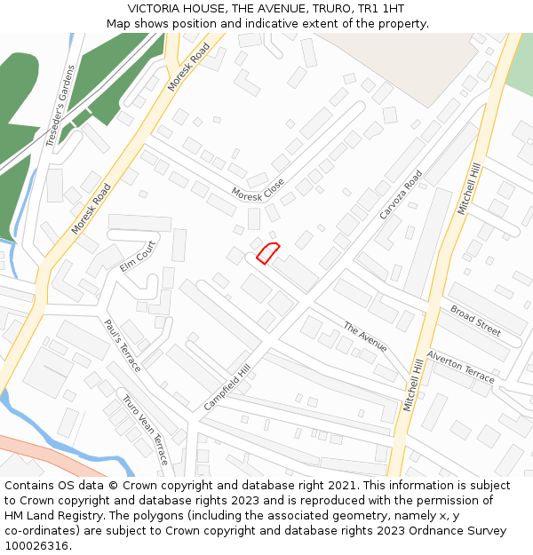 VICTORIA HOUSE, THE AVENUE, TRURO, TR1 1HT: Location map and indicative extent of plot