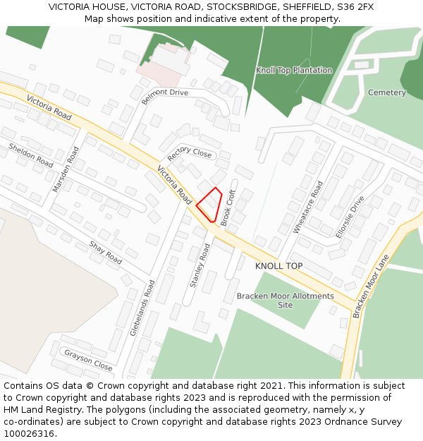 VICTORIA HOUSE, VICTORIA ROAD, STOCKSBRIDGE, SHEFFIELD, S36 2FX: Location map and indicative extent of plot