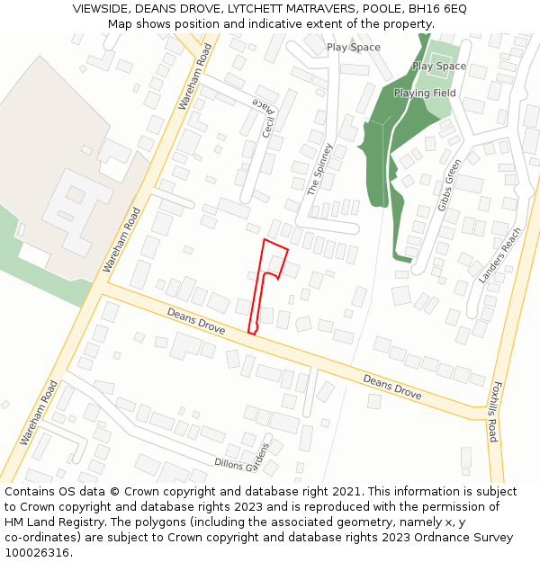 VIEWSIDE, DEANS DROVE, LYTCHETT MATRAVERS, POOLE, BH16 6EQ: Location map and indicative extent of plot