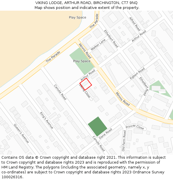 VIKING LODGE, ARTHUR ROAD, BIRCHINGTON, CT7 9NQ: Location map and indicative extent of plot