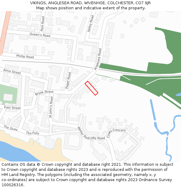 VIKINGS, ANGLESEA ROAD, WIVENHOE, COLCHESTER, CO7 9JR: Location map and indicative extent of plot