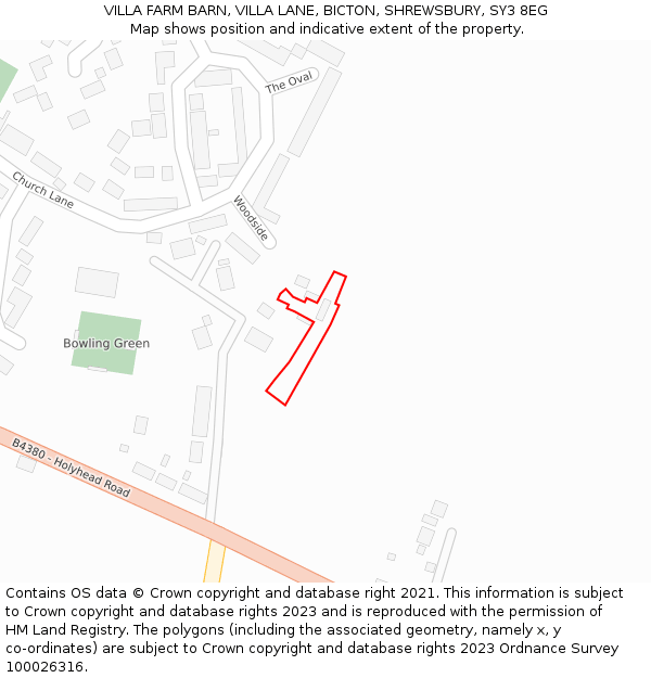 VILLA FARM BARN, VILLA LANE, BICTON, SHREWSBURY, SY3 8EG: Location map and indicative extent of plot