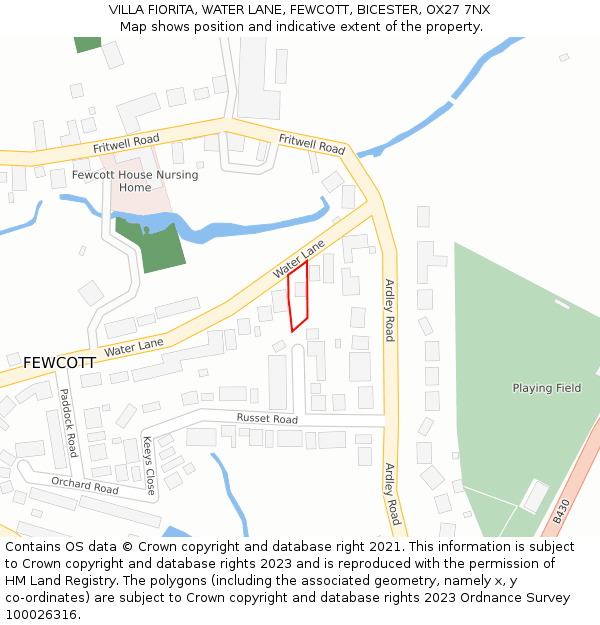 VILLA FIORITA, WATER LANE, FEWCOTT, BICESTER, OX27 7NX: Location map and indicative extent of plot