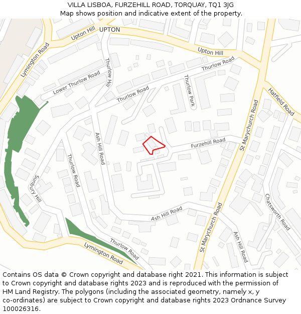 VILLA LISBOA, FURZEHILL ROAD, TORQUAY, TQ1 3JG: Location map and indicative extent of plot