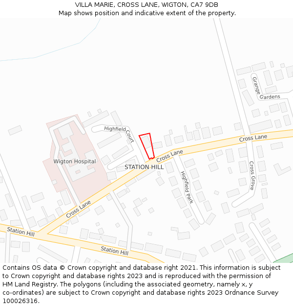 VILLA MARIE, CROSS LANE, WIGTON, CA7 9DB: Location map and indicative extent of plot