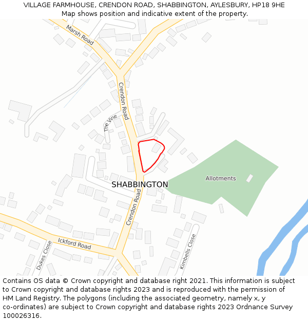 VILLAGE FARMHOUSE, CRENDON ROAD, SHABBINGTON, AYLESBURY, HP18 9HE: Location map and indicative extent of plot