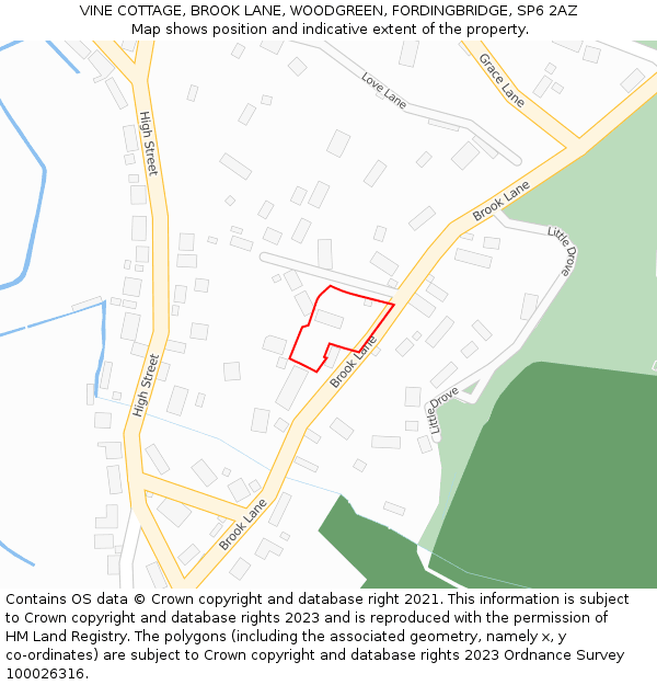 VINE COTTAGE, BROOK LANE, WOODGREEN, FORDINGBRIDGE, SP6 2AZ: Location map and indicative extent of plot