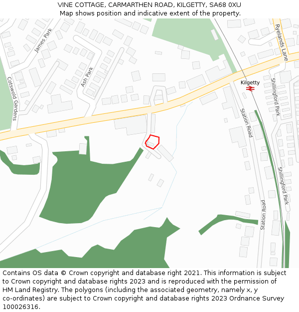 VINE COTTAGE, CARMARTHEN ROAD, KILGETTY, SA68 0XU: Location map and indicative extent of plot