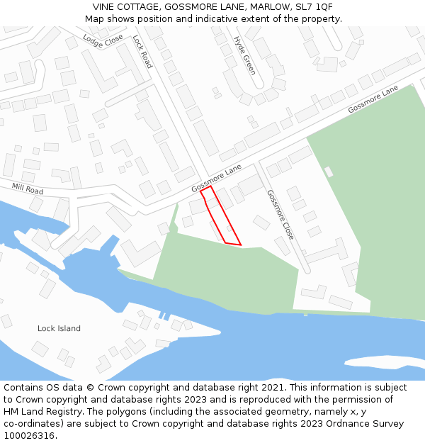 VINE COTTAGE, GOSSMORE LANE, MARLOW, SL7 1QF: Location map and indicative extent of plot