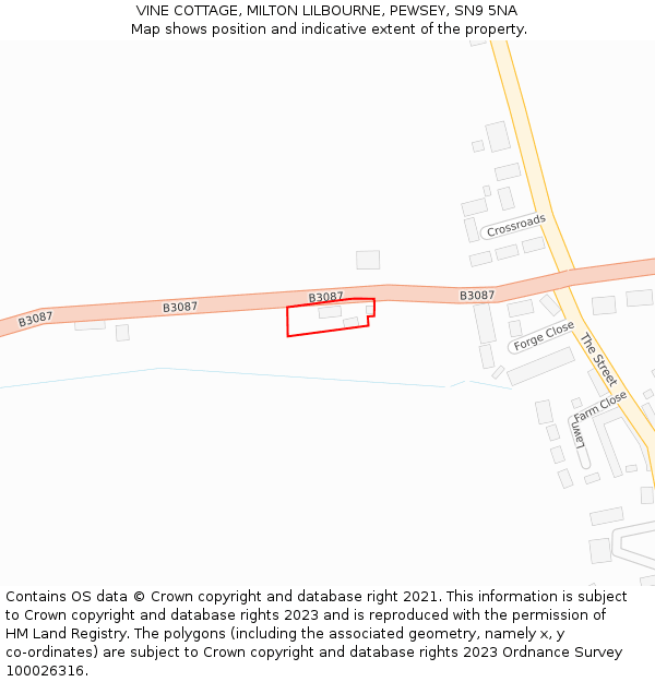 VINE COTTAGE, MILTON LILBOURNE, PEWSEY, SN9 5NA: Location map and indicative extent of plot