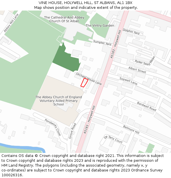 VINE HOUSE, HOLYWELL HILL, ST ALBANS, AL1 1BX: Location map and indicative extent of plot