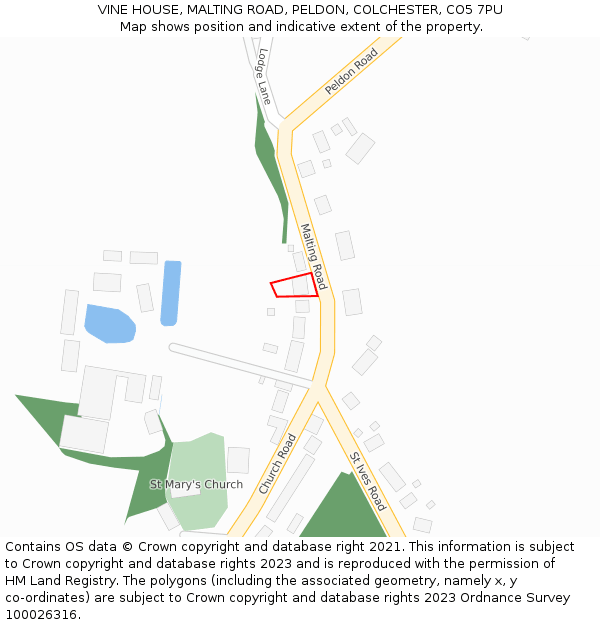 VINE HOUSE, MALTING ROAD, PELDON, COLCHESTER, CO5 7PU: Location map and indicative extent of plot