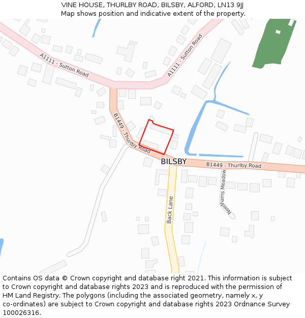 VINE HOUSE, THURLBY ROAD, BILSBY, ALFORD, LN13 9JJ: Location map and indicative extent of plot