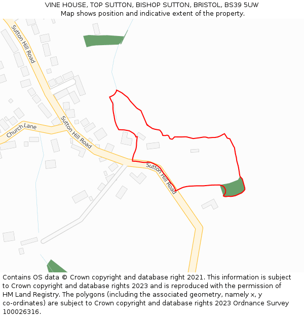 VINE HOUSE, TOP SUTTON, BISHOP SUTTON, BRISTOL, BS39 5UW: Location map and indicative extent of plot